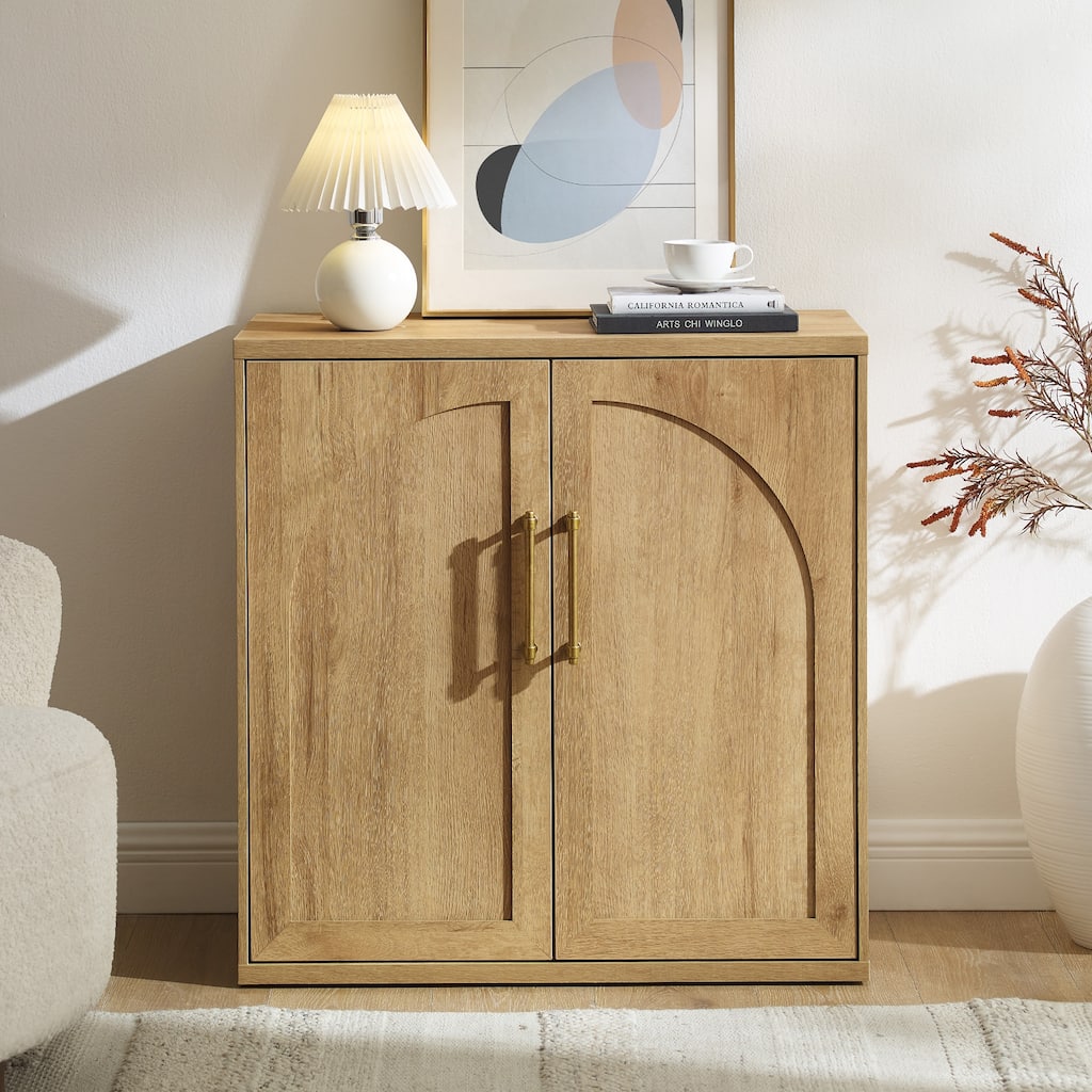 31" Modern Arched Recess Sideboard, Wood Kitchen Buffet, File Cabinet