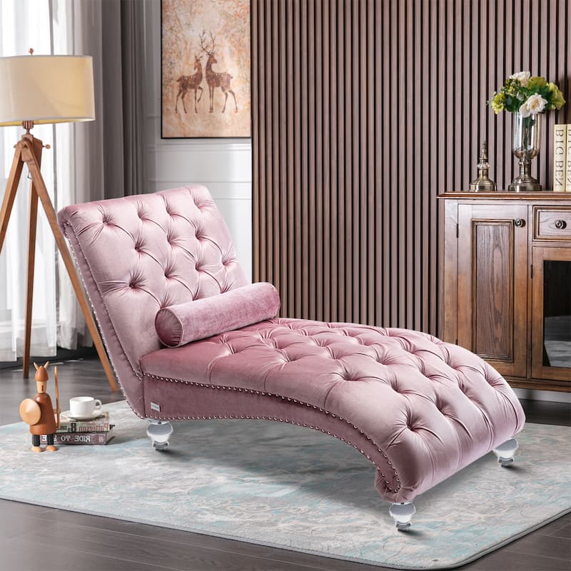 Elegant Stylish Velvet Upholstered Leisure Lounge Chair with Transparent Acrylic Legs - Pink