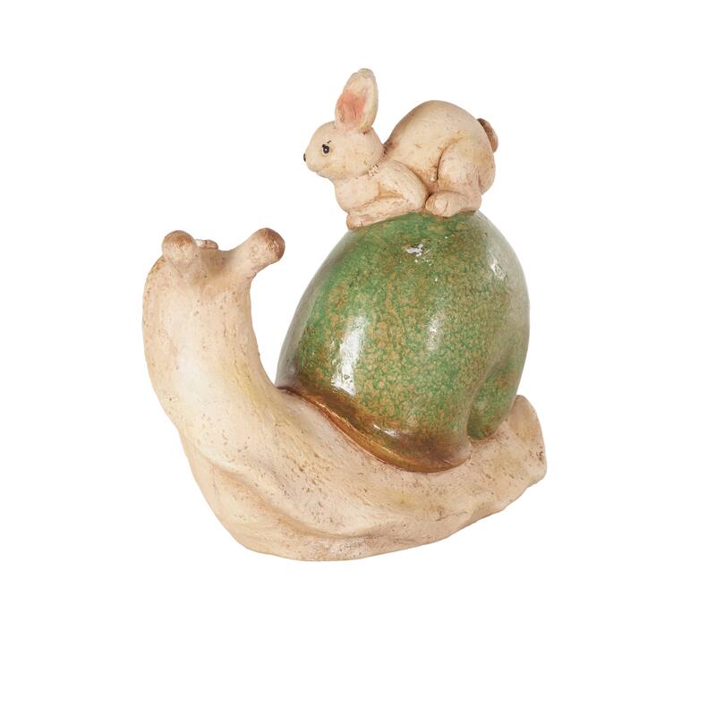 Magnesium Oxide Animal Garden Sculpture with animal and Green Accents - Cream - Roche River Decor