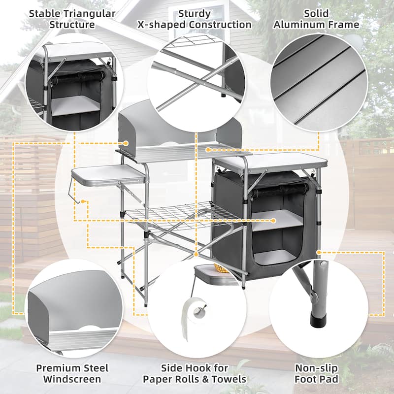 Costway Foldable Camping Table Outdoor BBQ Portable Grilling Stand