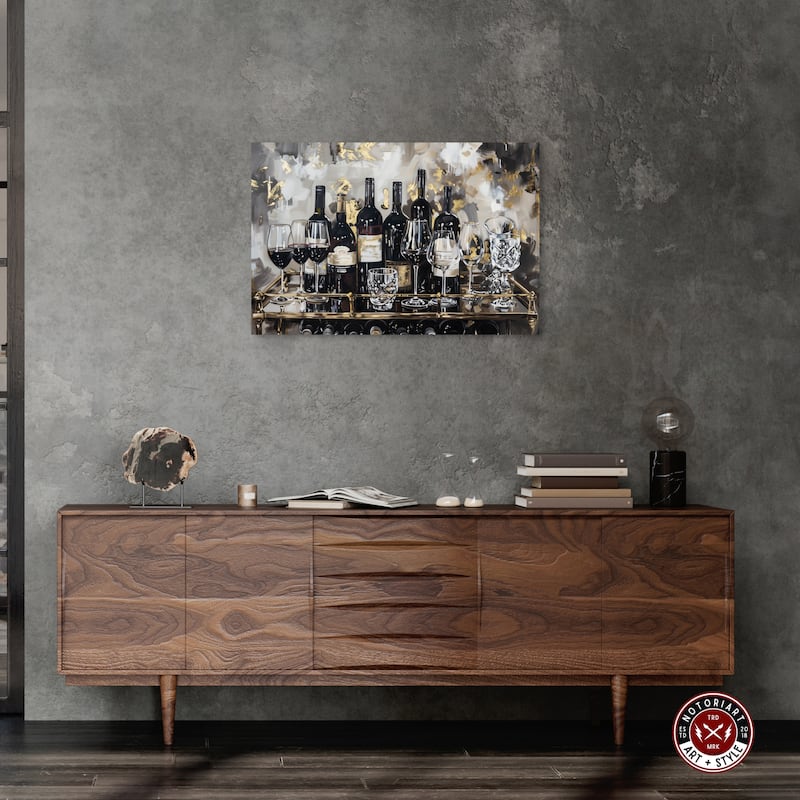 Notoriart Now Serving Champagne Gallery Wrapped Bar Cart Art For Men