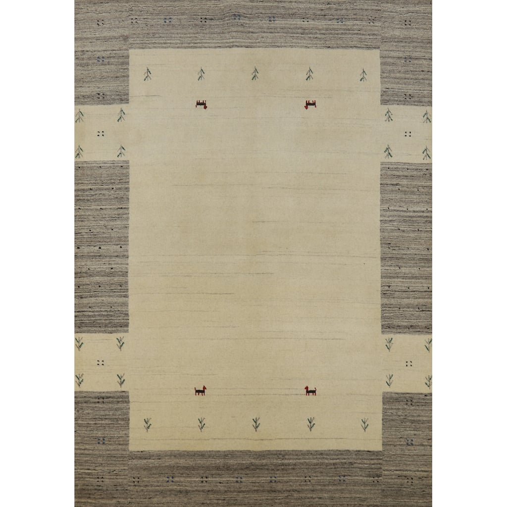 Hand Knotted Oriental 100% Wool Carpet Tribal Animal Pictorial Beige & Ivories Gabbeh Area Rug - 6' 4'' X 4' 9''