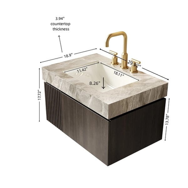 dimension image slide 3 of 12, Floating Bathroom Vanity with 3 Pre-drilled Faucet Holes