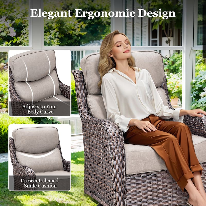 Outdoor Patio Sofa Swivel Chair with 6-Inch Thick Cushions Set
