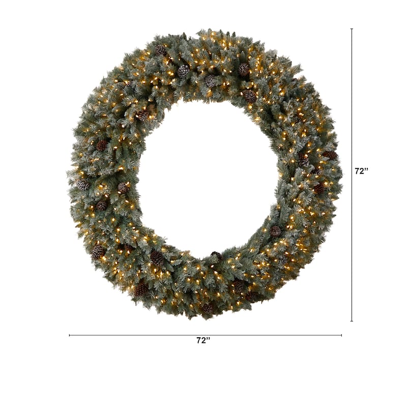 6' Giant Flocked Christmas Artificial Wreath with Lights - Green - 72