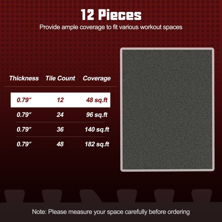 Black Interlocking Foam Exercise Mat Puzzle Tiles 48 Sq Ft Rubber and PE Foam Gym Flooring - 24" x 24"