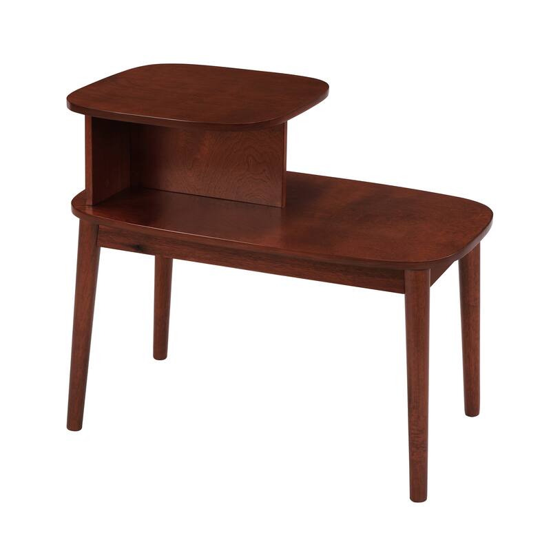 Mid Century Modern End Table with Two Tiers, Sleek Wood Frame and Open Storage Shelf for Living Room or Bedroom Accent - 28
