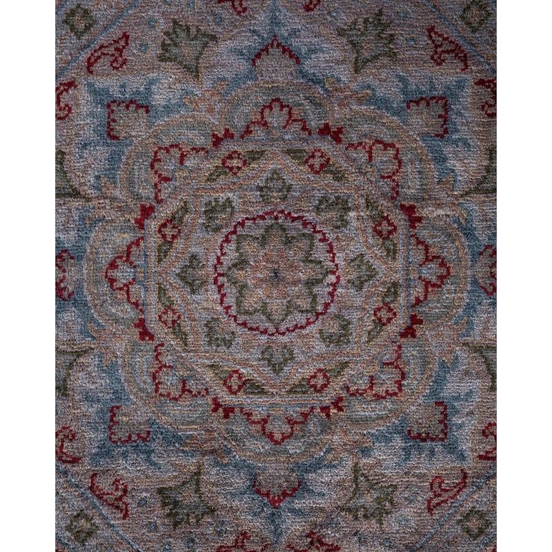 Overton Hand Knotted Wool Vintage Inspired Modern Contemporary Overdyed Gray Octagon Area Rug - 4' 4" x 4' 4"