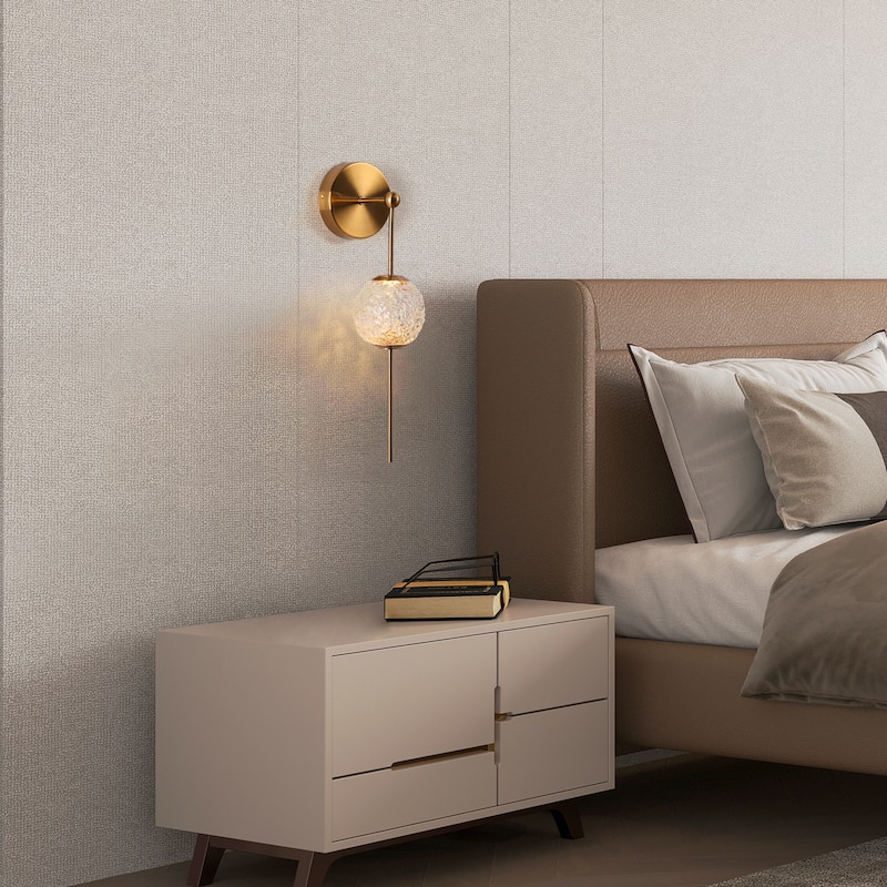 Modern LED 1-Light Gold Wall Sconce Textured Glass Bathroom Vanity Lights - W4.5" x H18"