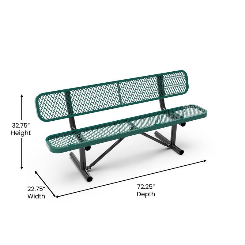 Commercial Grade Expanded Mesh Metal Outdoor Bench with Backrest