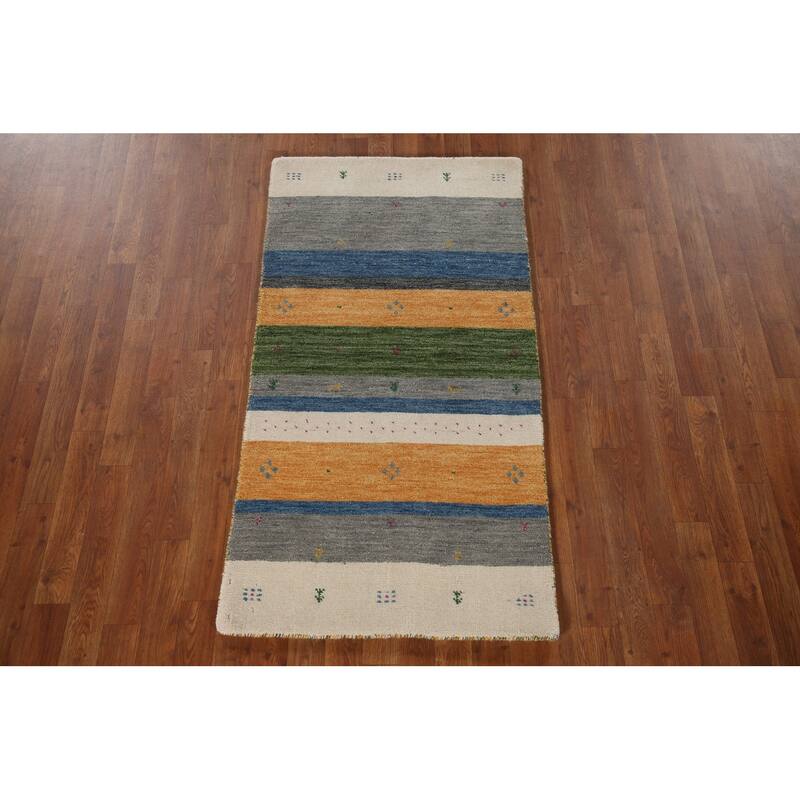 Striped Gabbeh Oriental Area Rug Hand-knotted Wool Carpet - 2'6"x 4'11"