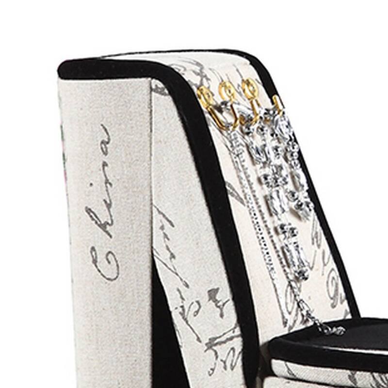 High Heel Script Shoe Jewelry Box with 3 Hooks, Beige and Black