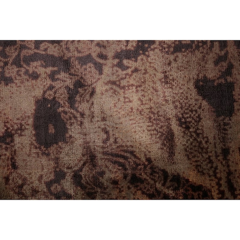 Contemporary Brown Abstract Round Rug Handmade Wool Carpet - 5'2" X 5'0"