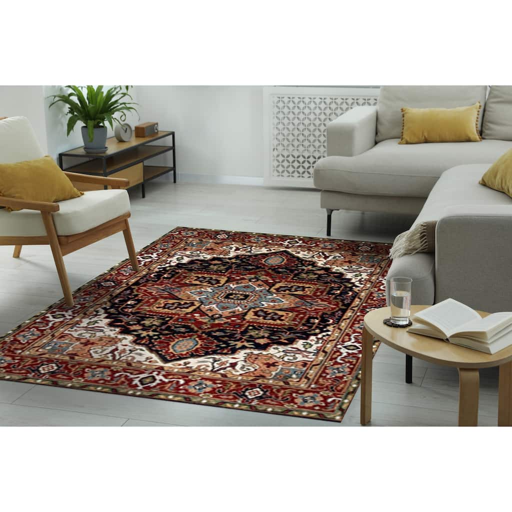 Handknotted Wool NAVY Heriz Serapi Pearl Collection Rug