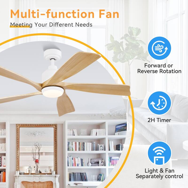 52 inch Solid Wood Ceiling Fan with Light,Quiet DC Motor,Reversible Airflow,for Living Room,Bedrom ,Farmhouse,Patio - 52 Inches