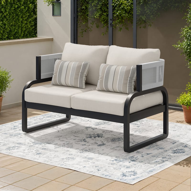 Corvus Rocio Outdoor Loveseat with Sunbrella Cushions and Pillows