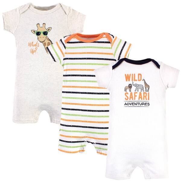 slide 1 of 1, Hudson Baby Infant Boy Cotton Rompers, Wild Safari 0 - 3 Months - Orange
