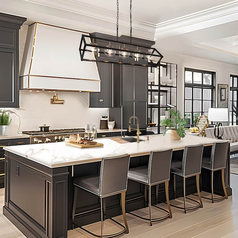 Modern Farmhouse 5-Light Geometric Chandeliers Black Gold Glass Island Light for Dining Room - 41.5"L x 20"Wx 23.5"H