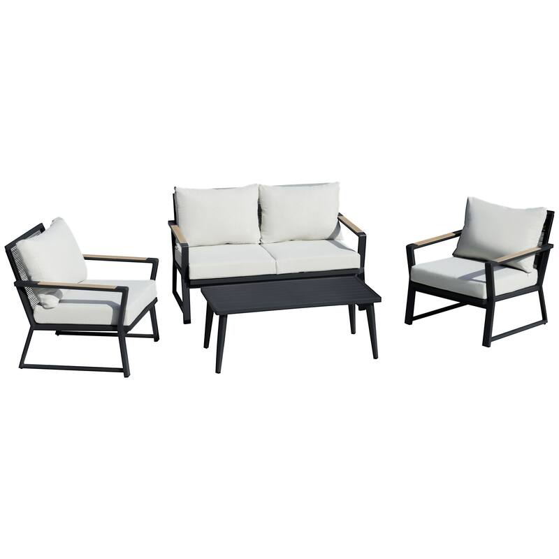 Outsunny 4 Piece Patio Furniture Set, Aluminum Conversation Set, Outdoor Garden Sofa Set