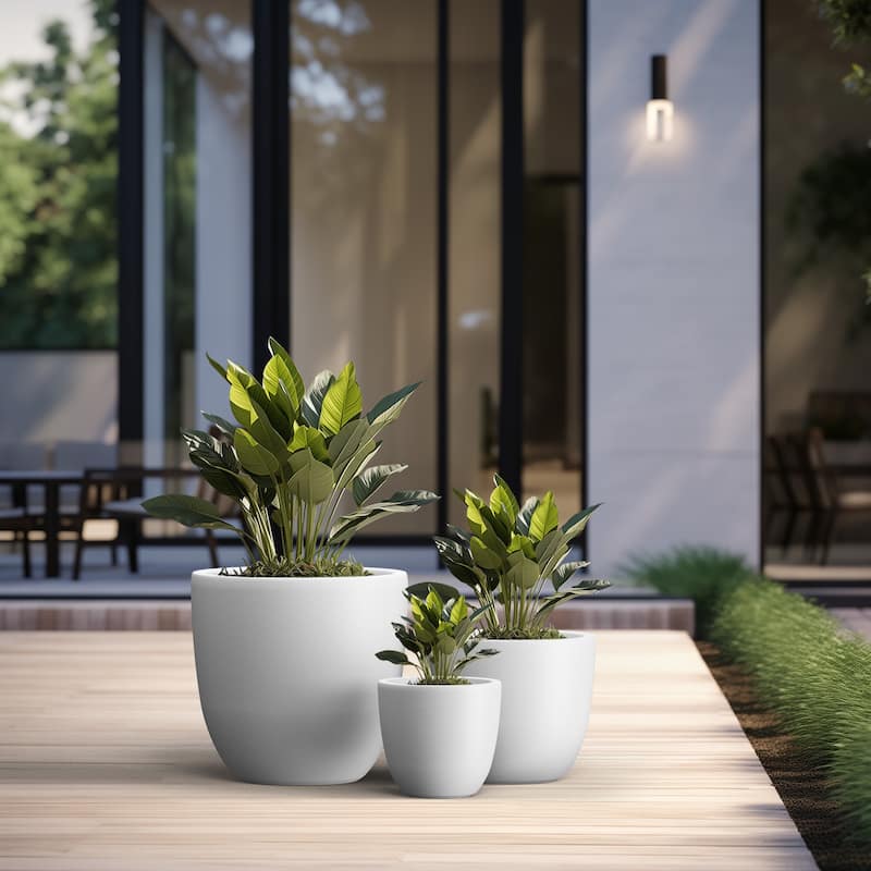 Tall Concrete Round Plant Pots / Large Indoor and Outdoor flower Planters