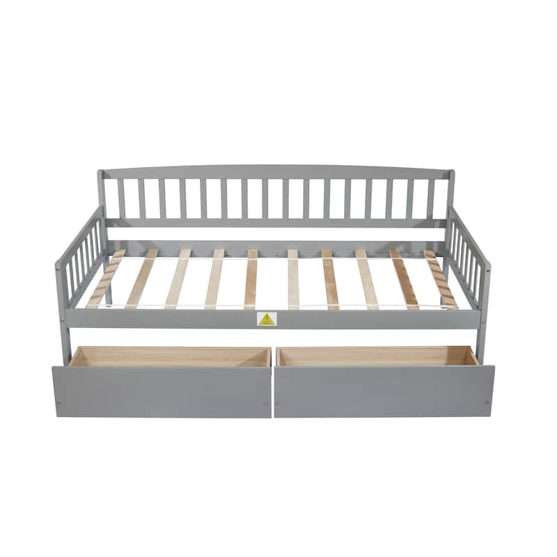 Modern Twin Size Pine Wooden Daybed with Storage Drawers