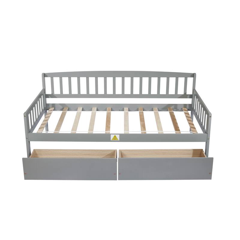 Modern Twin Size Pine Wooden Daybed with Two Storage Drawers for Bedroom