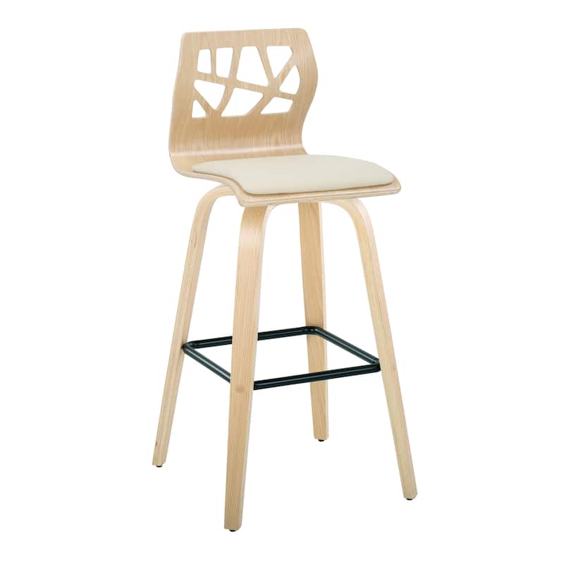 Carson Carrington Sala 30" Fixed-Height Bar Stool with Bent Wood Legs & Square Footrest (Set of 2) - Cream Faux Leather/Natural/Black Metal