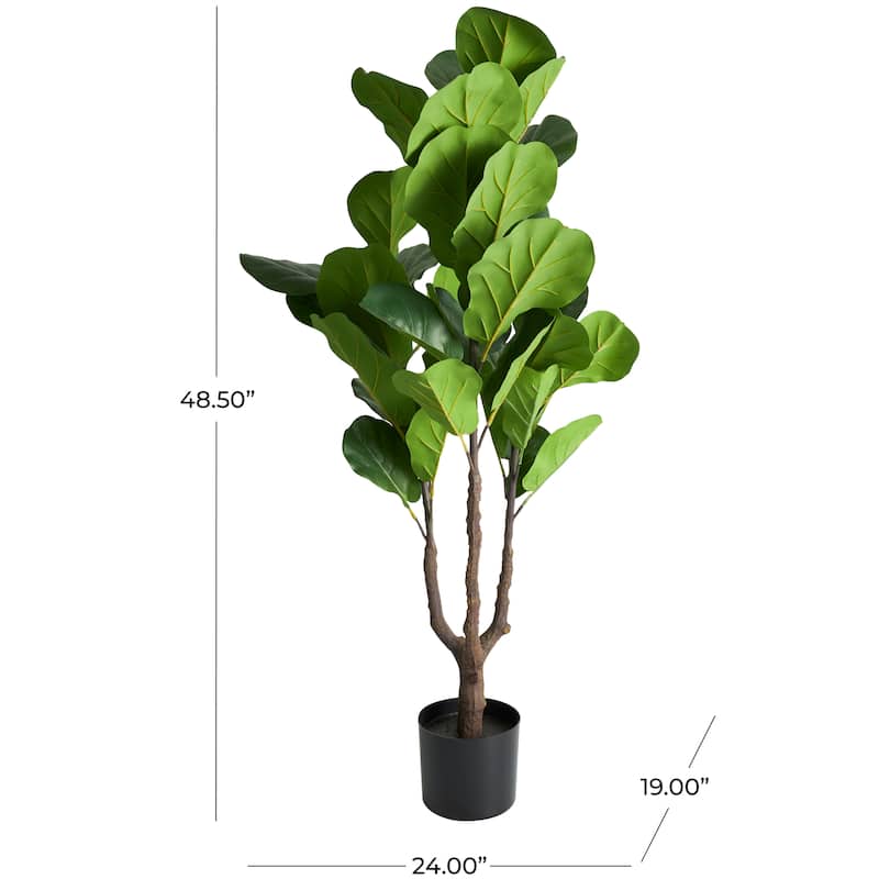 Faux Foliage Fiddle Leaf Artificial Tree with Black Pot - Green - Roche River Decor - 19"W x 24"L x 49"H