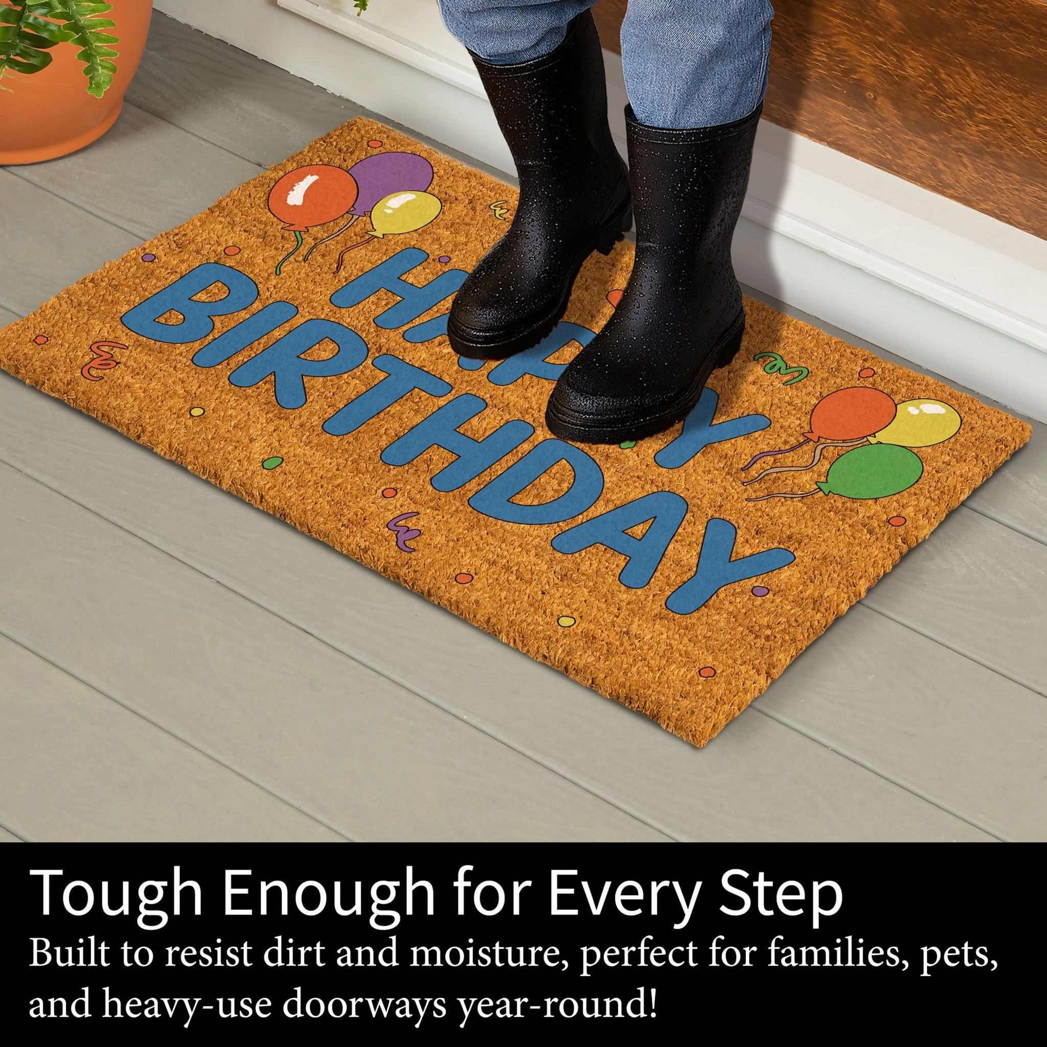 Happy Birthday Party Cake Coir Door Mat, 30" x 18" - 30" x 18"