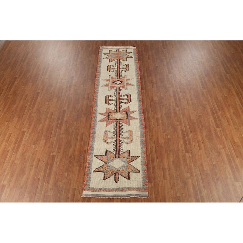 Oushak Turkish Runner Rug Hand-Knotted Wool Carpet - 3'4"x 12'8"
