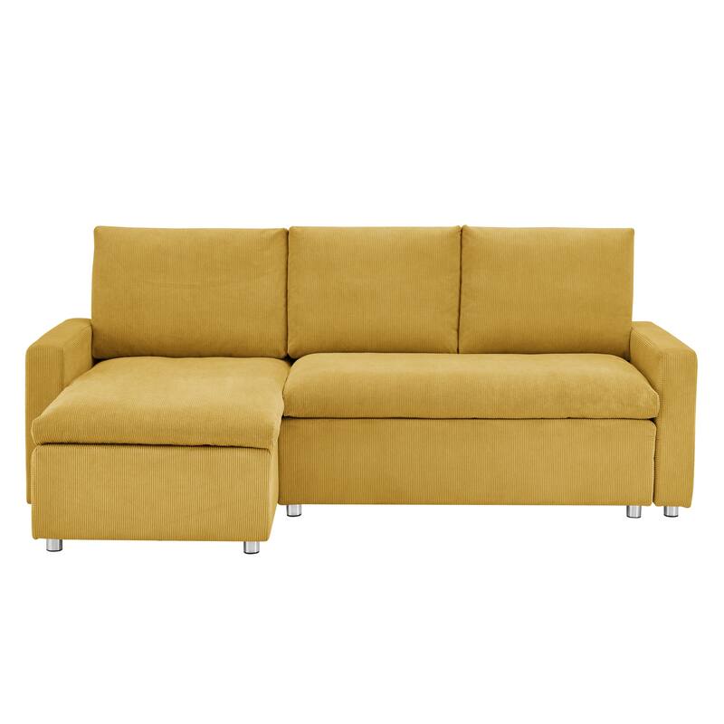 L Shaped Convertible Sleeper Sofa,90" Sectional Couch wStorage Chaise - Yellow