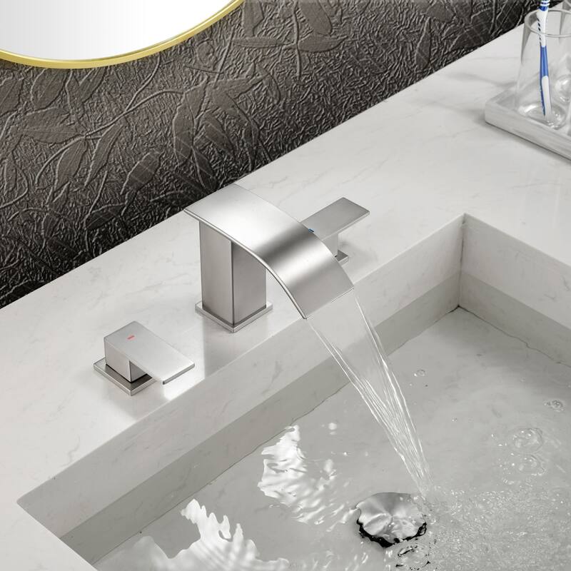 8 Inch Widespread Waterfall Bathroom Faucet with Pop-up Drain Kit Modern Double Handle Bathroom Sink Basin Vanity Faucet 3 Holes