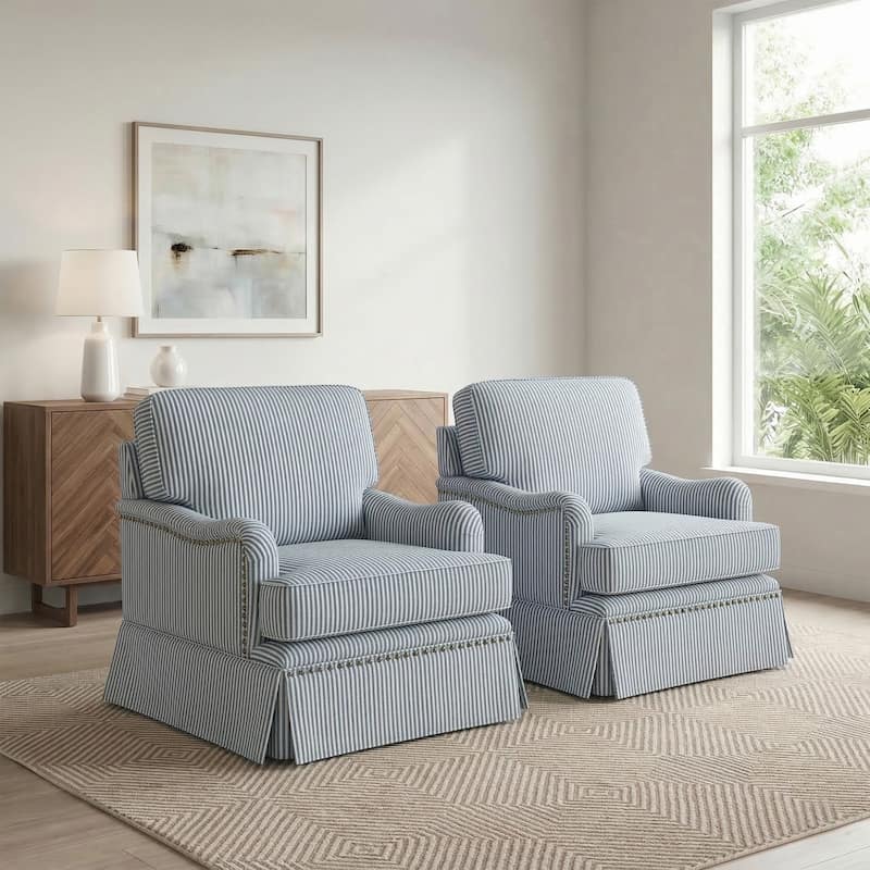 Set of 2 Chenille Swivel Accent Chair with Nailhead Trim Skirt