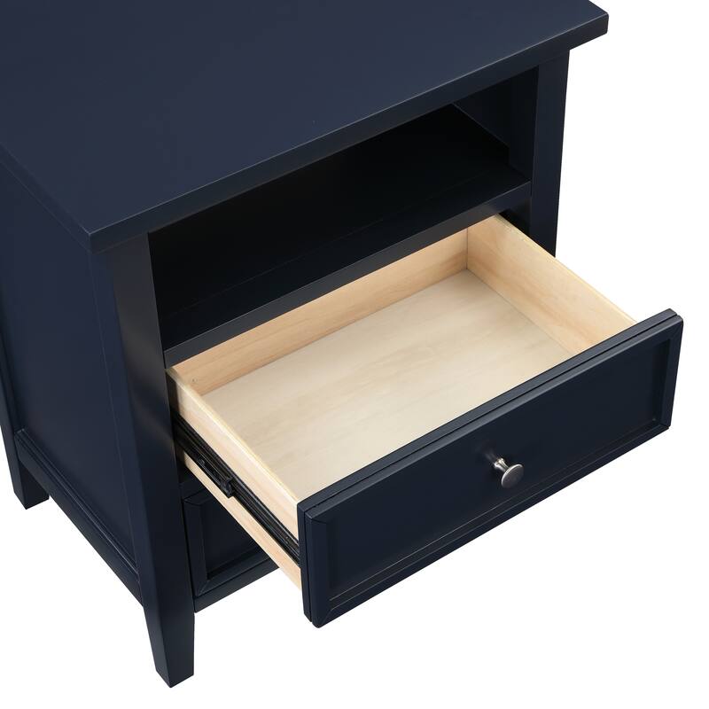 2- Drawer Nightstand with Nickel Knobs and Open Shelf Solid Wood Construction
