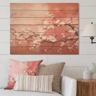 Designart "Pink And White Cherry Blossom Tree IV" Cherry Wood Wall Art ...