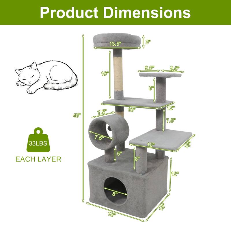 Gymax 48'' Tall Cat Tree w/ Large Condo Padded Top Perch Jute