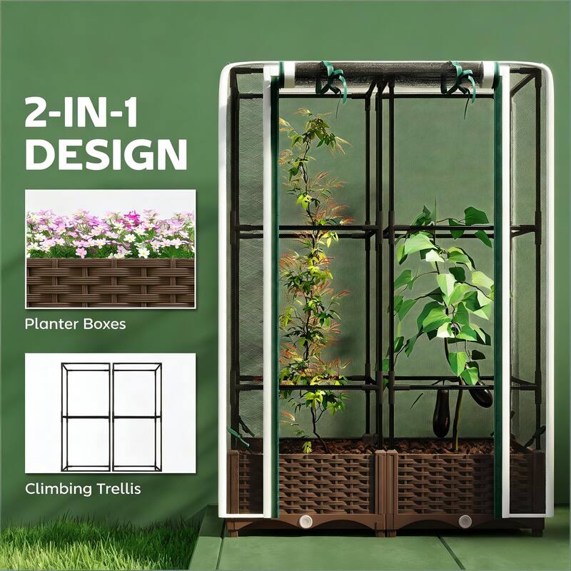 Self-Watering Adjustable Raised Garden Bed with Trellis and Crop Cage