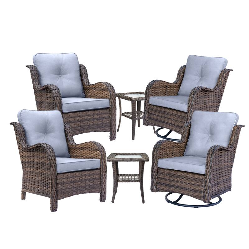 6-piece Outdoor Patio Wicker Swivel Rocker Chairs Set with Side Table