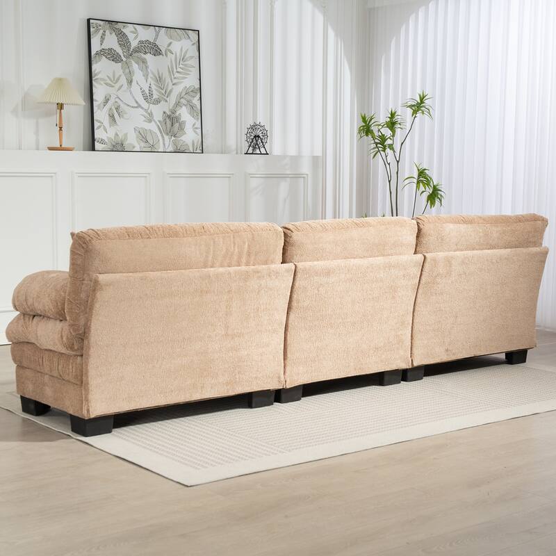 L Shaped 3-seat Sleeper Sofa, Khaki, Deep Seating, for Living Spaces