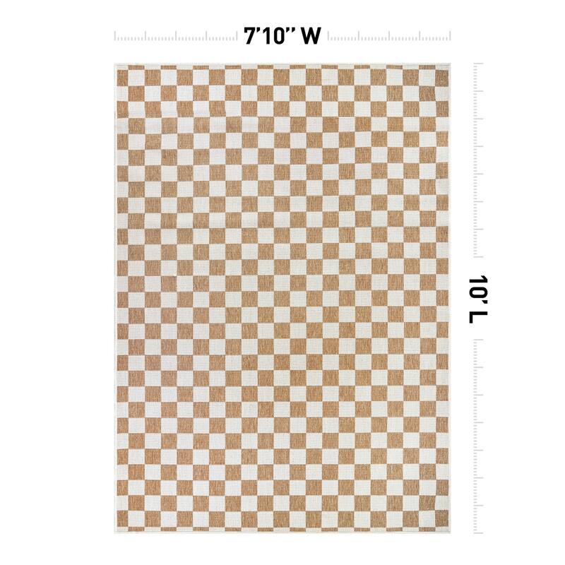 World Rug Gallery Contemporary Checkered Weather Resistant Reversible Indoor/Outdoor Area Rug