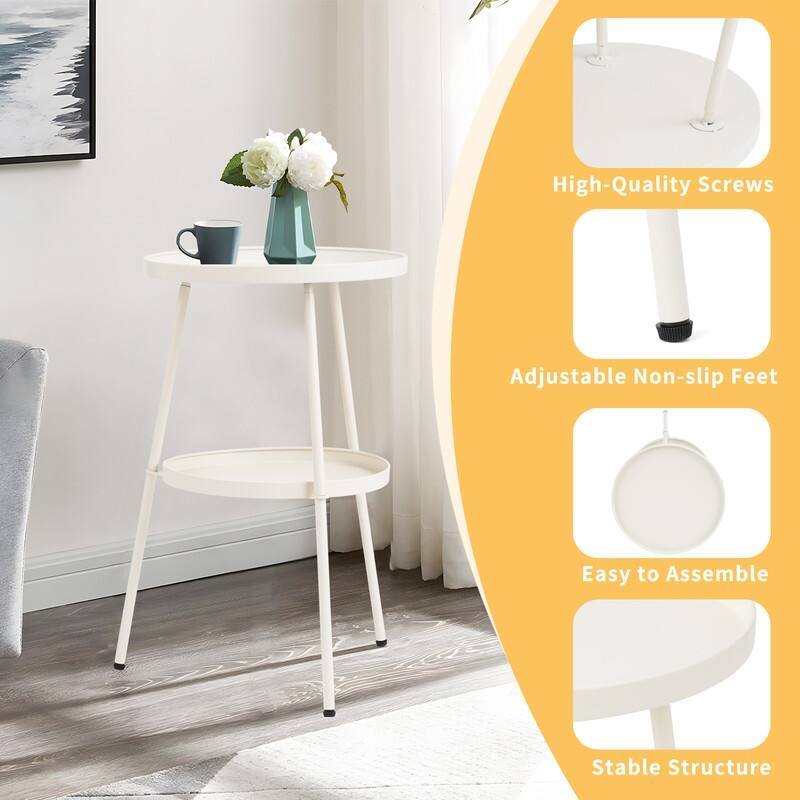 2 Tier Round Patio Small Side Table, Metal Coffee Table for Indoor Outdoor