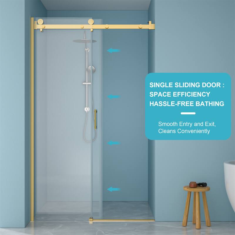Single-Slide Shower Door w/ 8mm Tempered Glass, Stainless Steel Frame