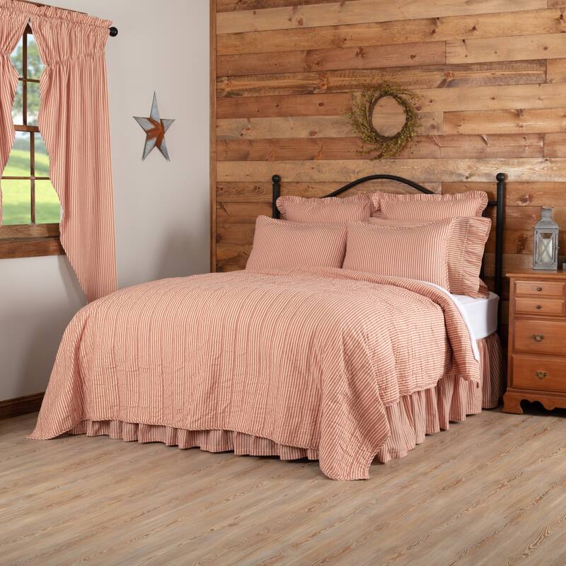 Sawyer Mill Ticking Stripe Quilted Coverlet - Country Red/Dark Tan - King