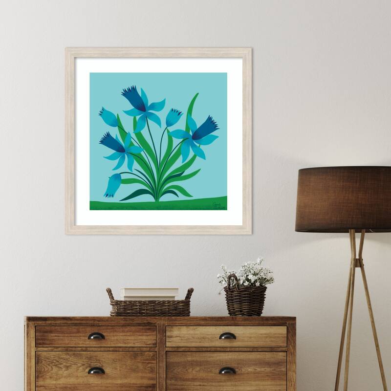 Spring Flowers by Carrie Cantwell Wood Framed Wall Art Print - Hardwood White Wash Narrow