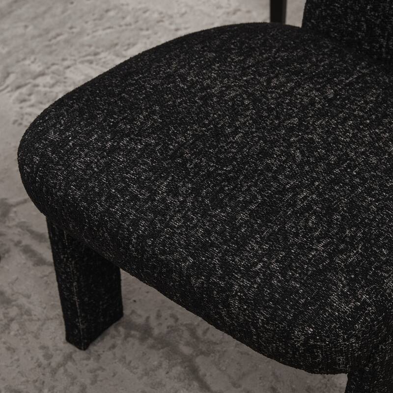 Modern Upholstered Chenille Dining Chair Set, Armless Kitchen Side Chairs Curved Back Accent Chairs w/ Wood Legs for Living Room