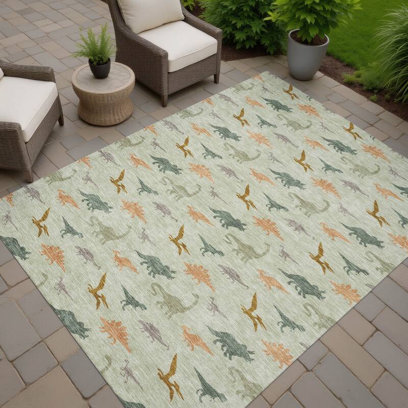 Machine Washable Indoor/ Outdoor Modern Dinosaur Chantille Rug