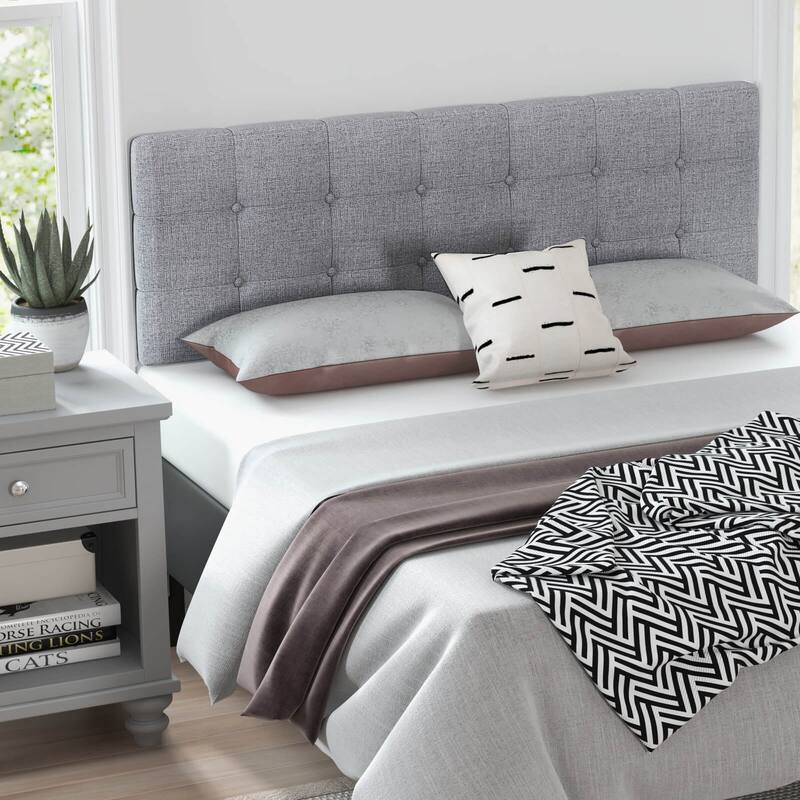 Modern Button Tufted Headboard with Rubber Wood Legs