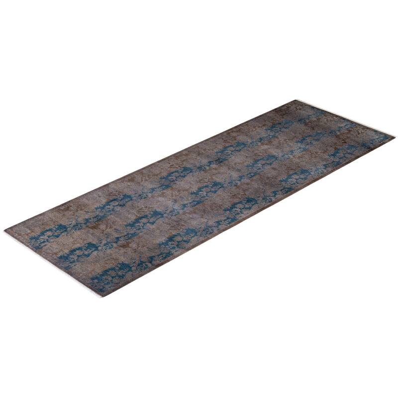 Overton Hand Knotted Wool Vintage Inspired Modern Contemporary Overdyed Brown Runner Rug - 2' 8" x 7' 10"