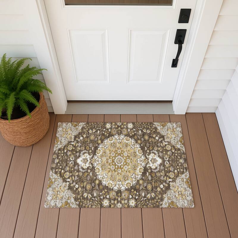 Machine Washable Indoor/ Outdoor Global Eckley Chantille Rug - Chocolate - 1'8" x 2'6"