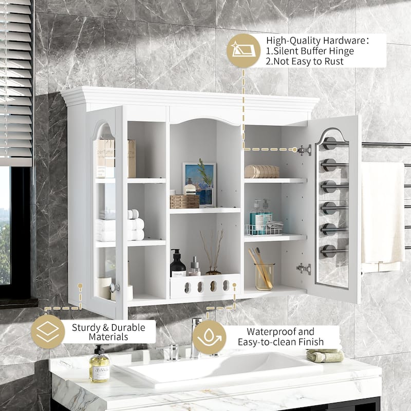 Wall Mounted Medicine Cabinet, Bathroom Wall Cabinet with 2 Glass Doors, Over The Toilet Space Saver Storage Cabinet
